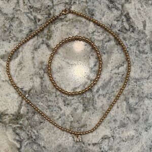 Elegant Gold Beaded Necklace and Bracelet Set